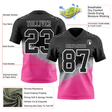 Custom Black Gray Pink-White Authentic Geometric Gradient 7V7 Flag Football Jersey
