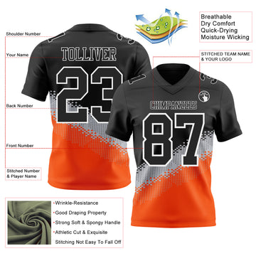 Custom Black Gray Orange-White Authentic Geometric Gradient 7V7 Flag Football Jersey