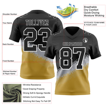 Custom Black Gray Old Gold-White Authentic Geometric Gradient 7V7 Flag Football Jersey