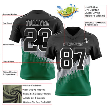 Custom Black Gray Kelly Green-White Authentic Geometric Gradient 7V7 Flag Football Jersey