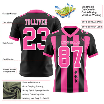 Custom Black Pink-White Authentic Stars And Stripes 7V7 Flag Football Jersey