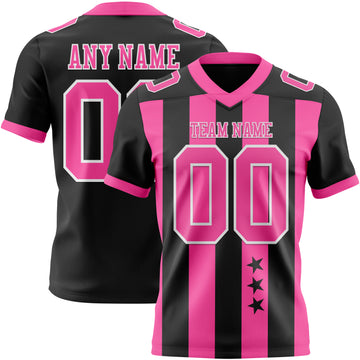 Custom Black Pink-White Authentic Stars And Stripes 7V7 Flag Football Jersey