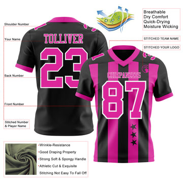 Custom Black Deep Pink-White Authentic Stars And Stripes 7V7 Flag Football Jersey