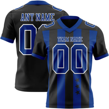 Custom Black Royal-White Authentic Stars And Stripes 7V7 Flag Football Jersey
