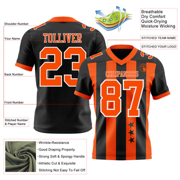 Custom Black Orange-White Authentic Stars And Stripes 7V7 Flag Football Jersey