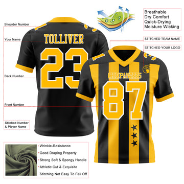 Custom Black Gold-White Authentic Stars And Stripes 7V7 Flag Football Jersey