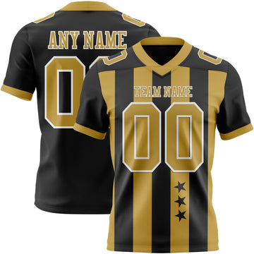 Custom Black Old Gold-White Authentic Stars And Stripes 7V7 Flag Football Jersey