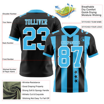 Custom Black Sky Blue-White Authentic Stars And Stripes 7V7 Flag Football Jersey