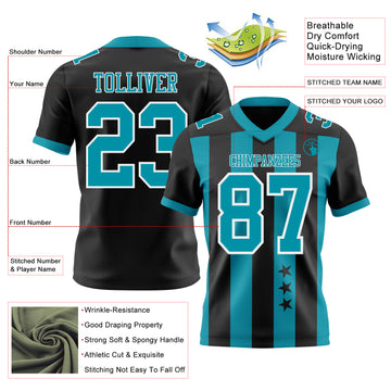 Custom Black Teal-White Authentic Stars And Stripes 7V7 Flag Football Jersey