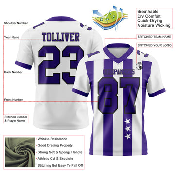 Custom White Purple-Black Authentic Stars And Stripes 7V7 Flag Football Jersey