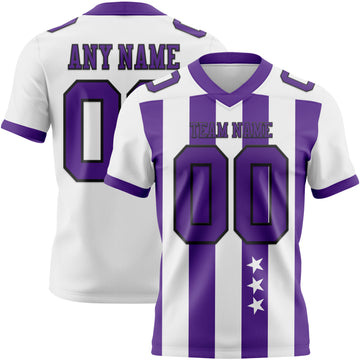 Custom White Purple-Black Authentic Stars And Stripes 7V7 Flag Football Jersey
