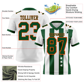Custom White Green-Orange Authentic Stars And Stripes 7V7 Flag Football Jersey