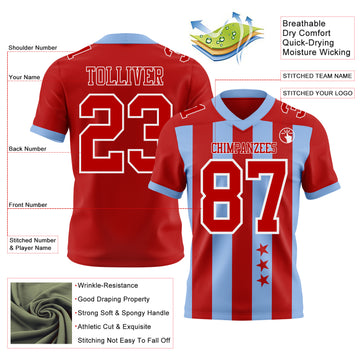 Custom Red Light Blue-White Authentic Stars And Stripes 7V7 Flag Football Jersey