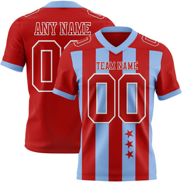 Custom Red Light Blue-White Authentic Stars And Stripes 7V7 Flag Football Jersey