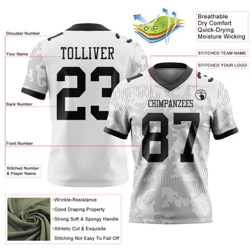 Custom White-Black Authentic Abstract Fluid Line 3D Pattern 7V7 Flag Football Jersey
