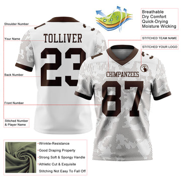 Custom White-Brown Authentic Abstract Fluid Line 3D Pattern 7V7 Flag Football Jersey