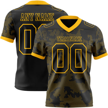 Custom Black-Gold Authentic Abstract Fluid Line 3D Pattern 7V7 Flag Football Jersey