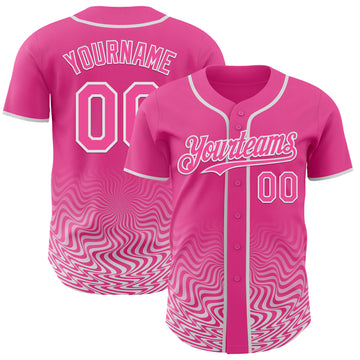 Custom Pink-White Fluid Wave Psychedelic Swirl Authentic Baseball Jersey