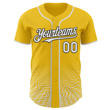 Custom Yellow White-Black Fluid Wave Psychedelic Swirl Authentic Baseball Jersey