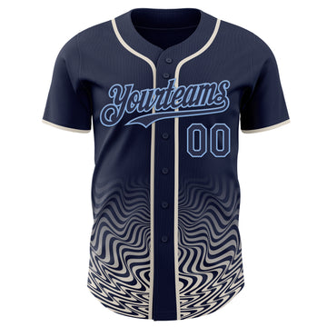 Custom Navy Cream-Light Blue Fluid Wave Psychedelic Swirl Authentic Baseball Jersey
