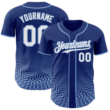 Custom Royal White-Light Blue Fluid Wave Psychedelic Swirl Authentic Baseball Jersey