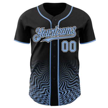 Custom Black Light Blue-White Fluid Wave Psychedelic Swirl Authentic Baseball Jersey