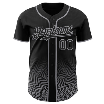 Custom Black-Gray Fluid Wave Psychedelic Swirl Authentic Baseball Jersey