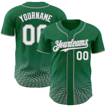 Custom Kelly Green White-Gray Fluid Wave Psychedelic Swirl Authentic Baseball Jersey