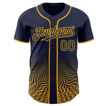 Custom Navy-Gold Fluid Wave Psychedelic Swirl Authentic Baseball Jersey