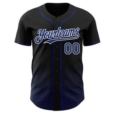 Custom Black Royal-White Fluid Wave Psychedelic Swirl Authentic Baseball Jersey