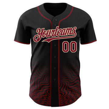 Custom Black Crimson-City Cream Fluid Wave Psychedelic Swirl Authentic Baseball Jersey