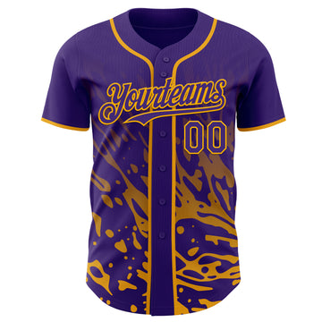Custom Purple-Gold Fluid Liquid Wave Splatter Authentic Baseball Jersey