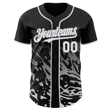 Custom Black White-Gray Fluid Liquid Wave Splatter Authentic Baseball Jersey