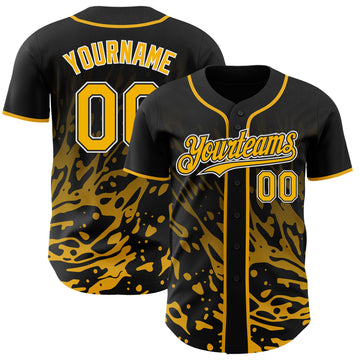 Custom Black Gold-White Fluid Liquid Wave Splatter Authentic Baseball Jersey