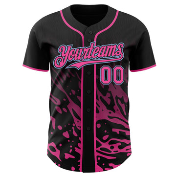 Custom Black Pink-Light Blue Fluid Liquid Wave Splatter Authentic Baseball Jersey