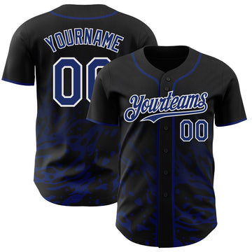 Custom Black Royal-White Fluid Liquid Wave Splatter Authentic Baseball Jersey