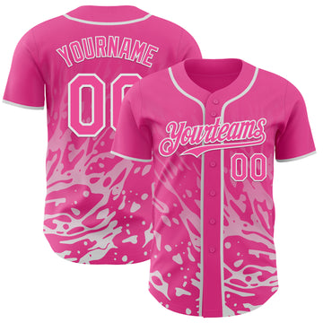Custom Pink-White Fluid Liquid Wave Splatter Authentic Baseball Jersey