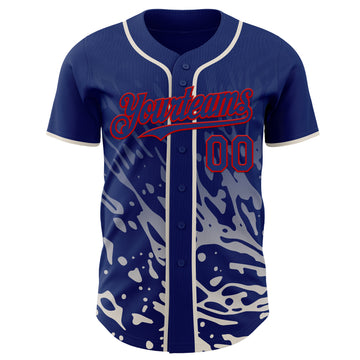Custom Royal Cream-Red Fluid Liquid Wave Splatter Authentic Baseball Jersey