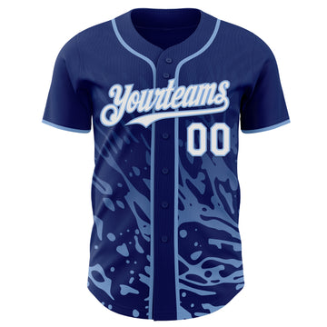 Custom Royal White-Light Blue Fluid Liquid Wave Splatter Authentic Baseball Jersey