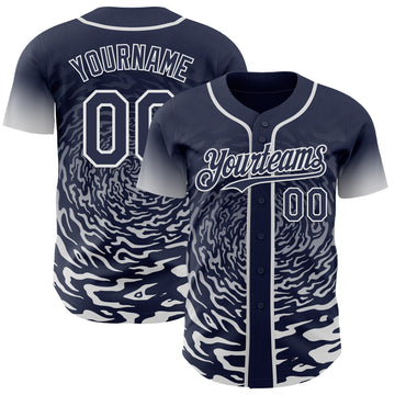 Custom Navy-White Fluid Wave Splatter Gradient Authentic Baseball Jersey