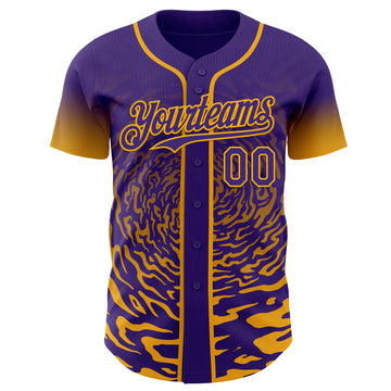 Custom Purple-Gold Fluid Wave Splatter Gradient Authentic Baseball Jersey