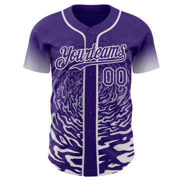 Custom Purple-White Fluid Wave Splatter Gradient Authentic Baseball Jersey