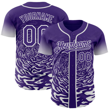 Custom Purple-White Fluid Wave Splatter Gradient Authentic Baseball Jersey
