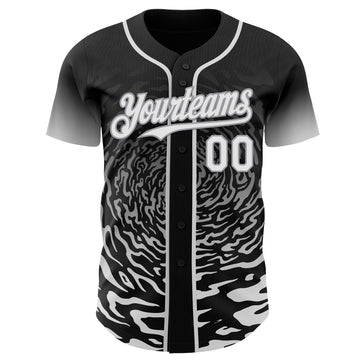 Custom Black White-Gray Fluid Wave Splatter Gradient Authentic Baseball Jersey