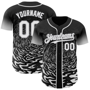 Custom Black White-Gray Fluid Wave Splatter Gradient Authentic Baseball Jersey