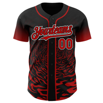 Custom Black Red-White Fluid Wave Splatter Gradient Authentic Baseball Jersey