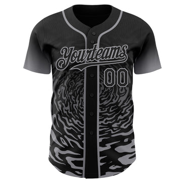 Custom Black-Gray Fluid Wave Splatter Gradient Authentic Baseball Jersey