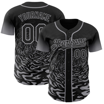 Custom Black-Gray Fluid Wave Splatter Gradient Authentic Baseball Jersey