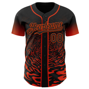 Custom Black-Orange Fluid Wave Splatter Gradient Authentic Baseball Jersey