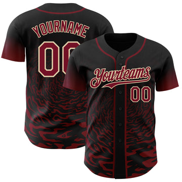 Custom Black Crimson-City Cream Fluid Wave Splatter Gradient Authentic Baseball Jersey